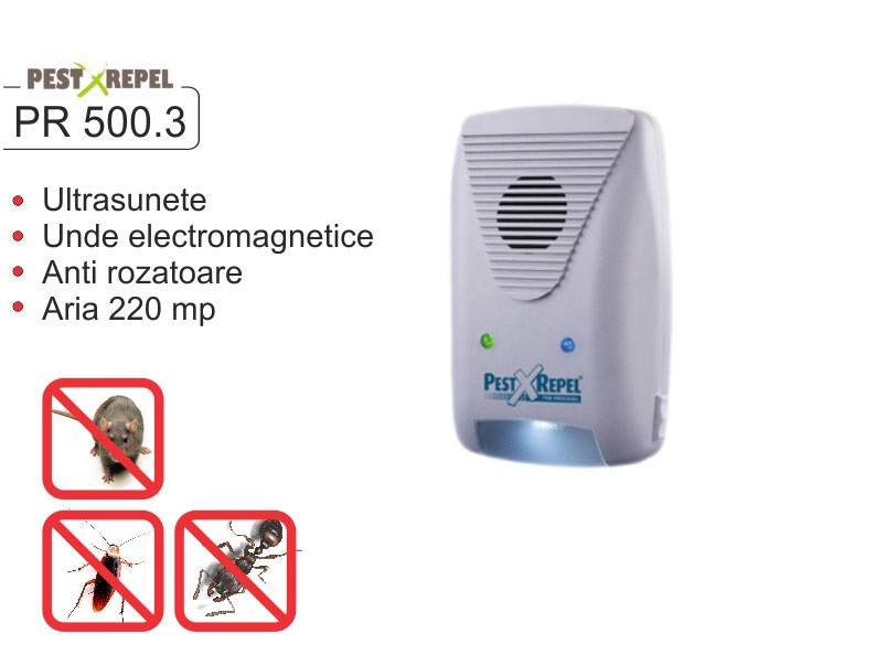 Dispozitiv electronic impotriva gandacilor si rozatoarelor PR-500.3 - COMBATEREA pe 220 mp  